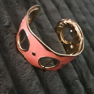 Elegant Coral Enamel Open Cuff Bracelet